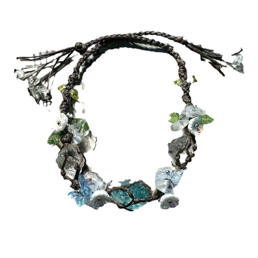 Glacier blue crystal flower braided bracelet