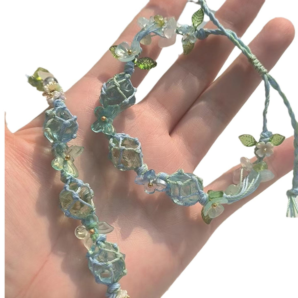 【raw stone woven mesh bag braided rope bracelet forest crystal bracelet for women