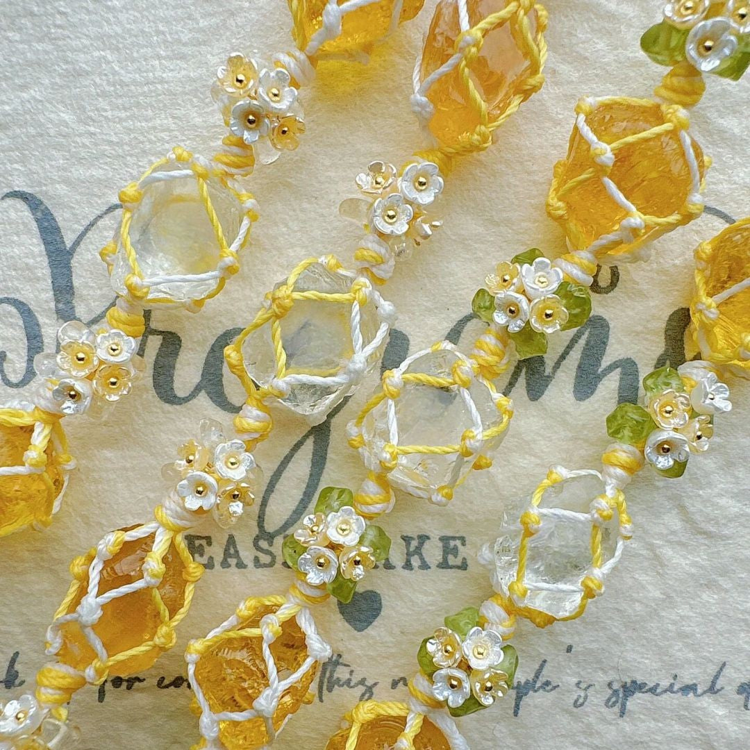 Citrine floral wreath bracelet - fresh, handmade braided bracelet