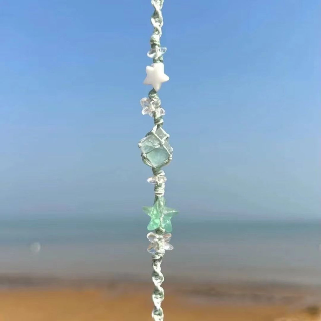 Summer star mint candy crystal raw stone bracelet handmade braided super fairy niche styleeasiest for match bracelet