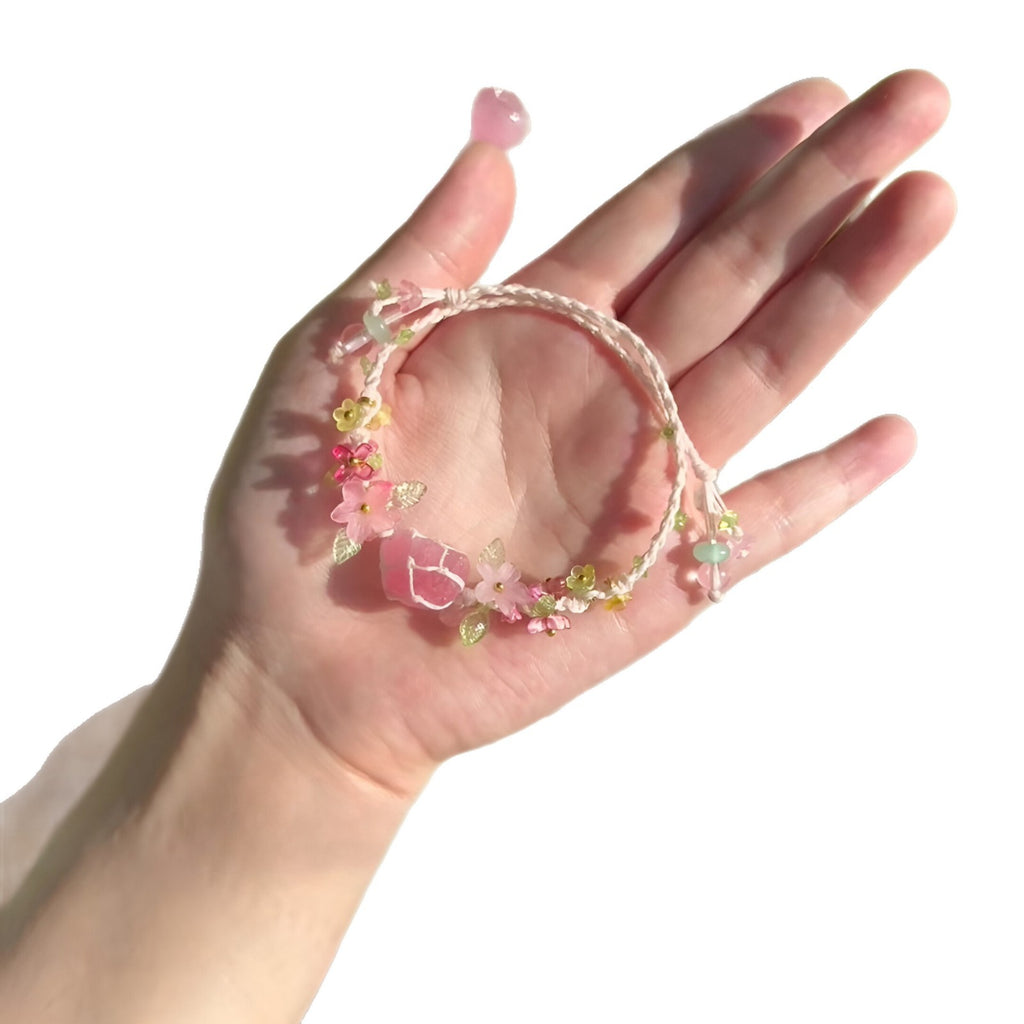 Handmade rope pink crystal bracelet