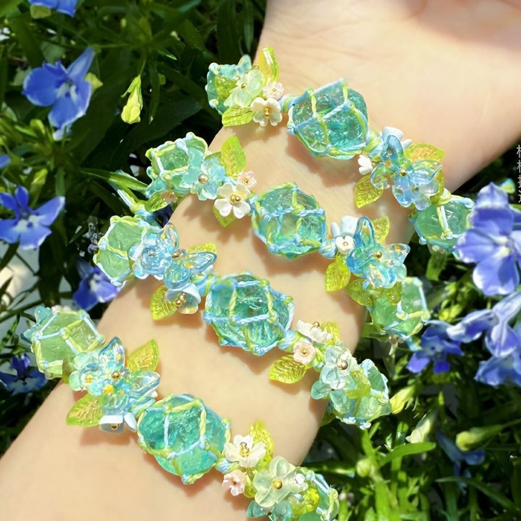 Handmade fluorite bracelet blue glass pure handmade hand braided rope