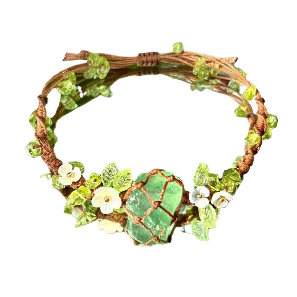 Handmade braided raw stone bracelet - green crystal fluorite new style cord bracelet
