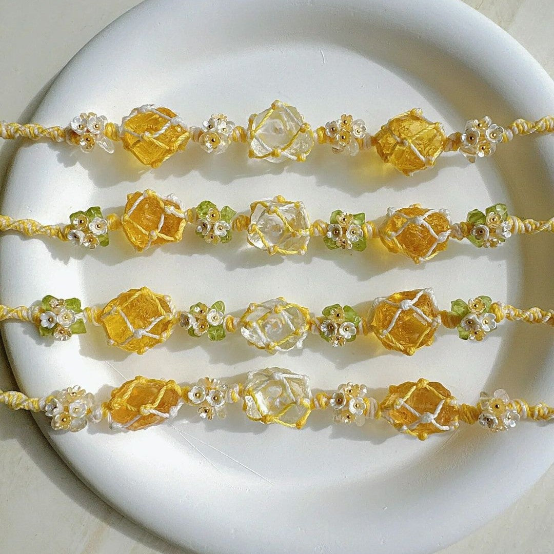 Citrine floral wreath bracelet - fresh, handmade braided bracelet