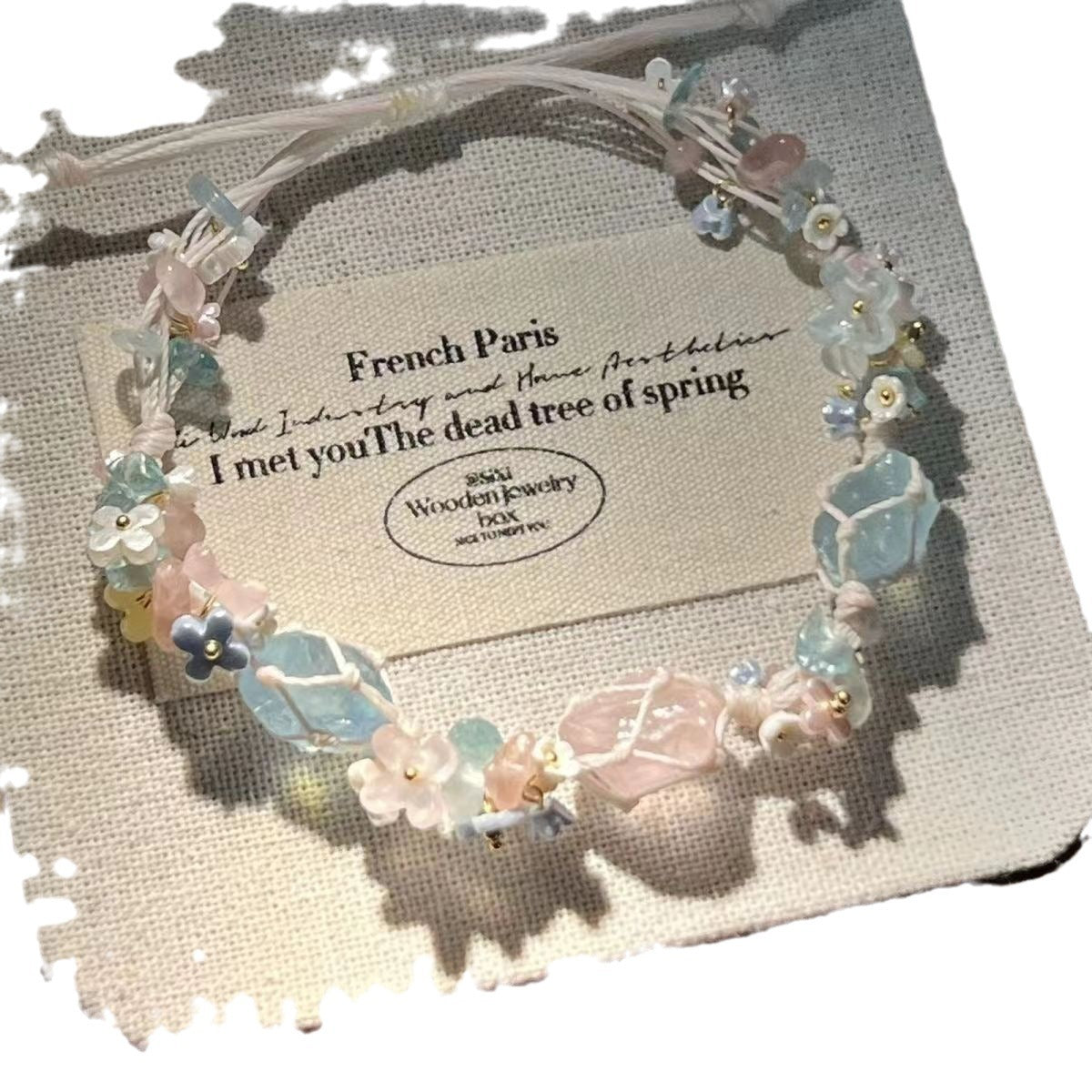 Handmade crystal bracelet with raw stones - handcrafted rose quartz & strawberry quartz bead bracelet