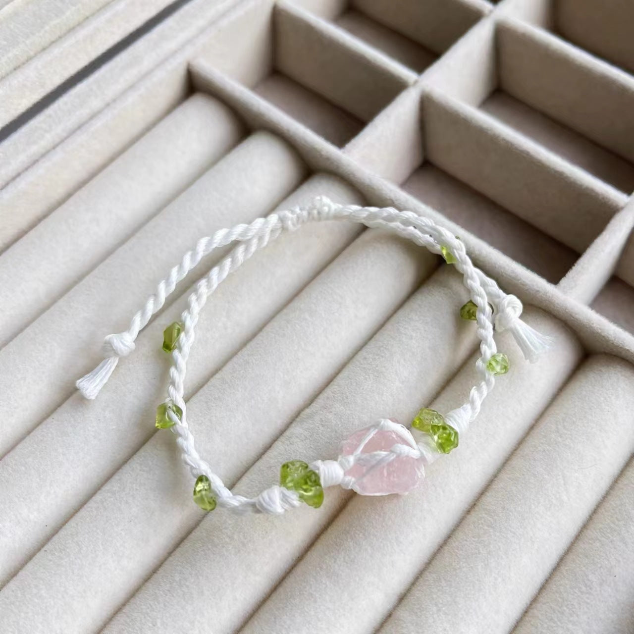 Handmade crystal bracelet - unique pink crystal cord bracelet