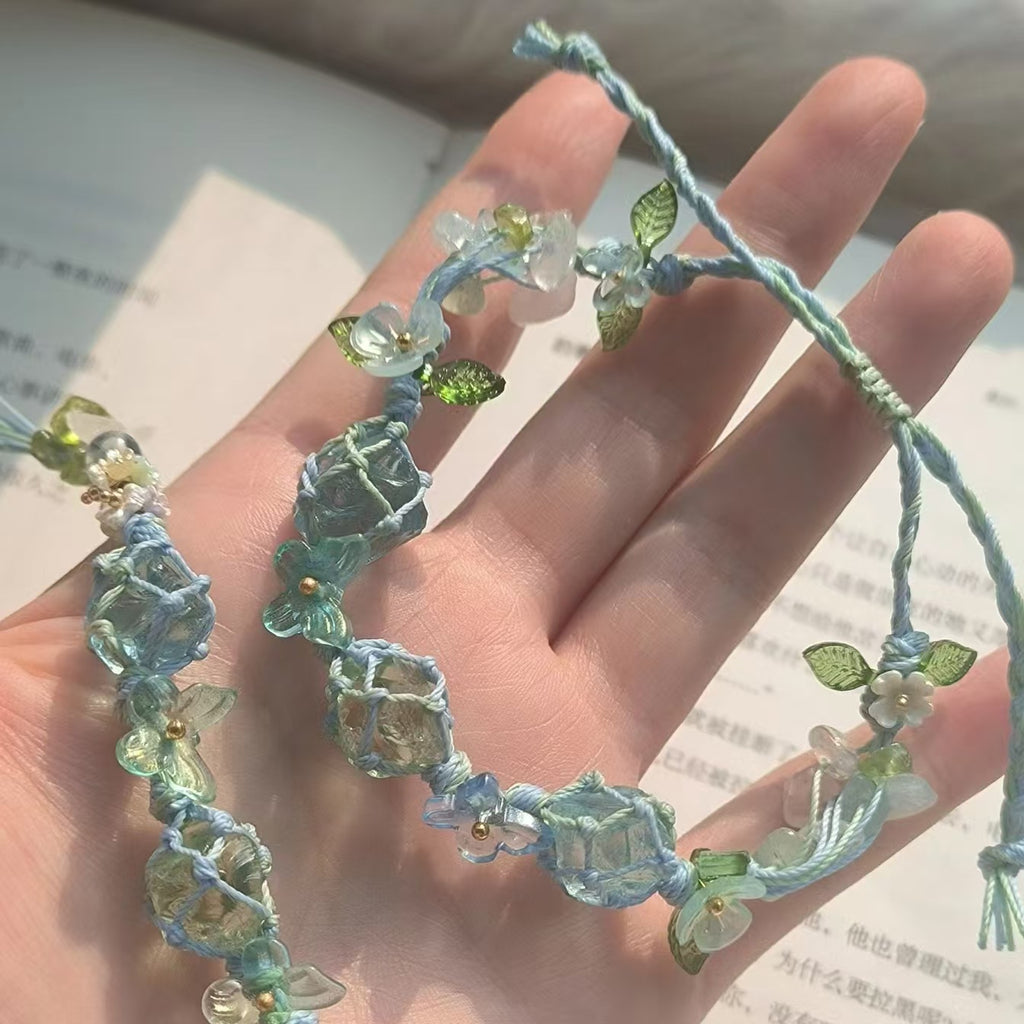 【raw stone woven mesh bag braided rope bracelet forest crystal bracelet for women