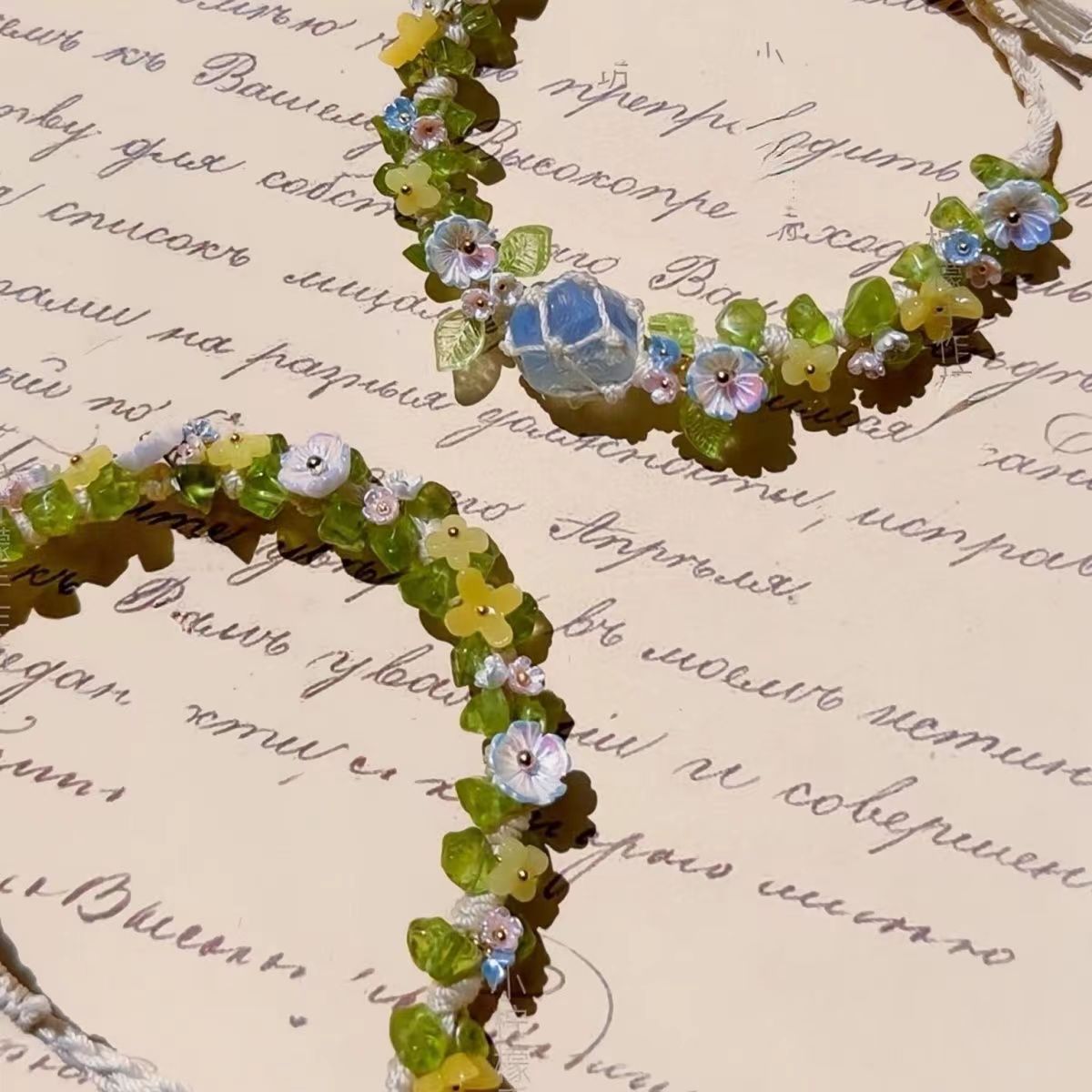 Handwoven raw stone bracelet with peridot