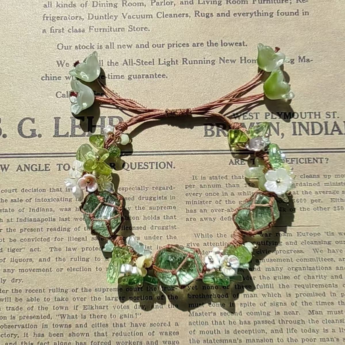 Floral garland style new handmade crystal raw stone bracelet