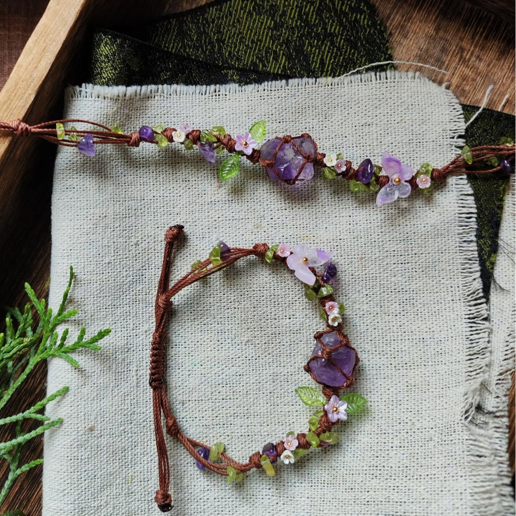 Amethyst bracelet - handwoven cord